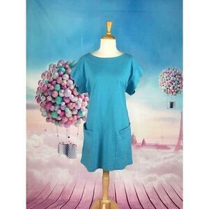 Pacific Cotton S Turquoise Dress ~Boutique~  Lagenlook | Trapeze | Shift